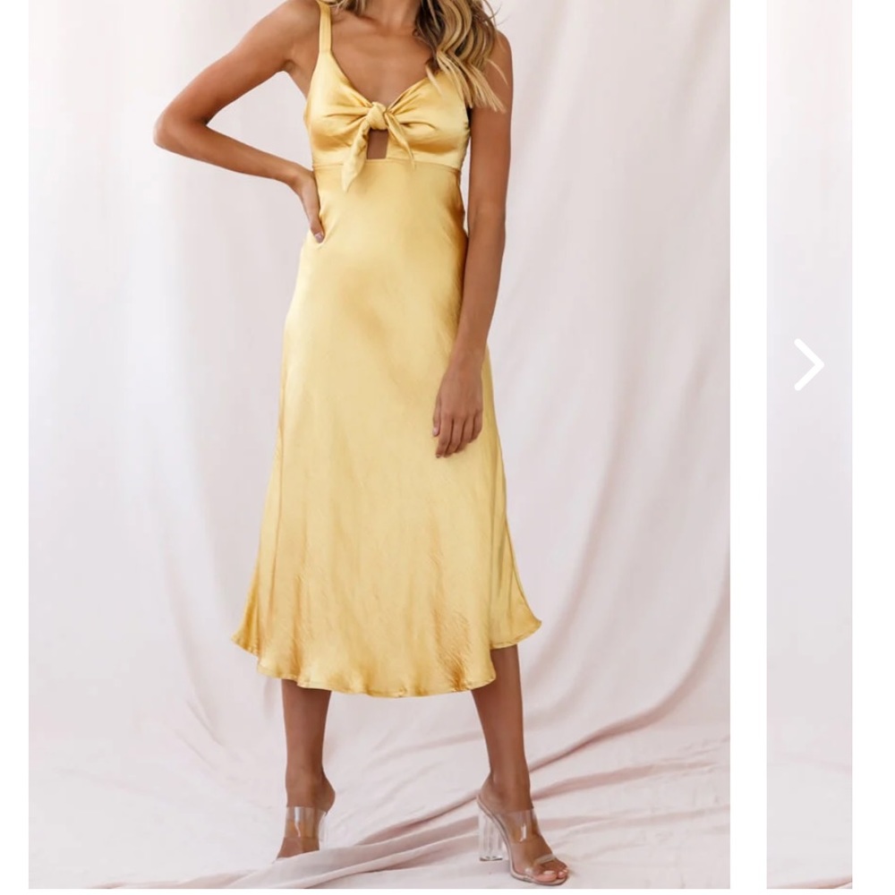 PERFECT DAY SATIN MIDI DRESS MUSTARD